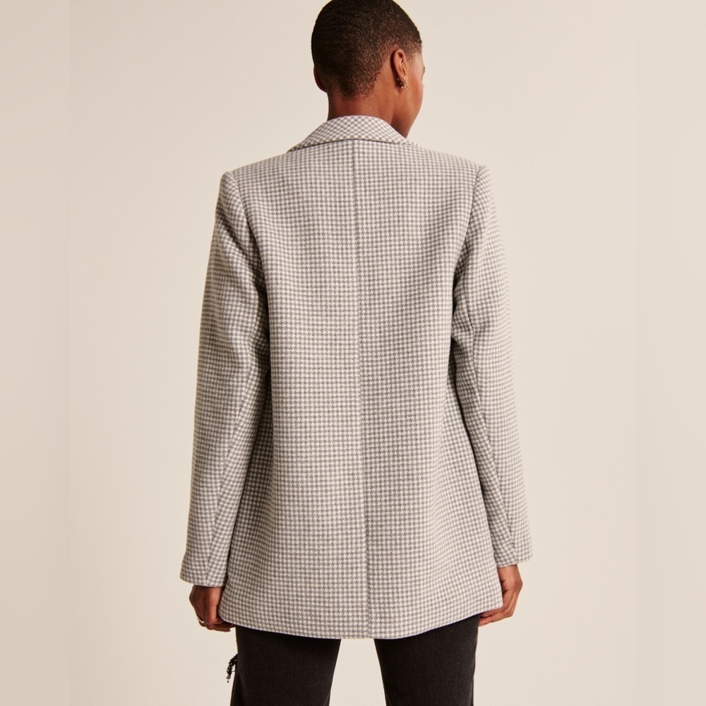 Abercrombie & Fitch Wool Blend Blazer Coat Medium Gray Houndstooth Single Breast - Picture 6 of 16